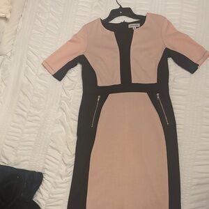 Shelby & Palmer Blush and Black Panel Midi Dress